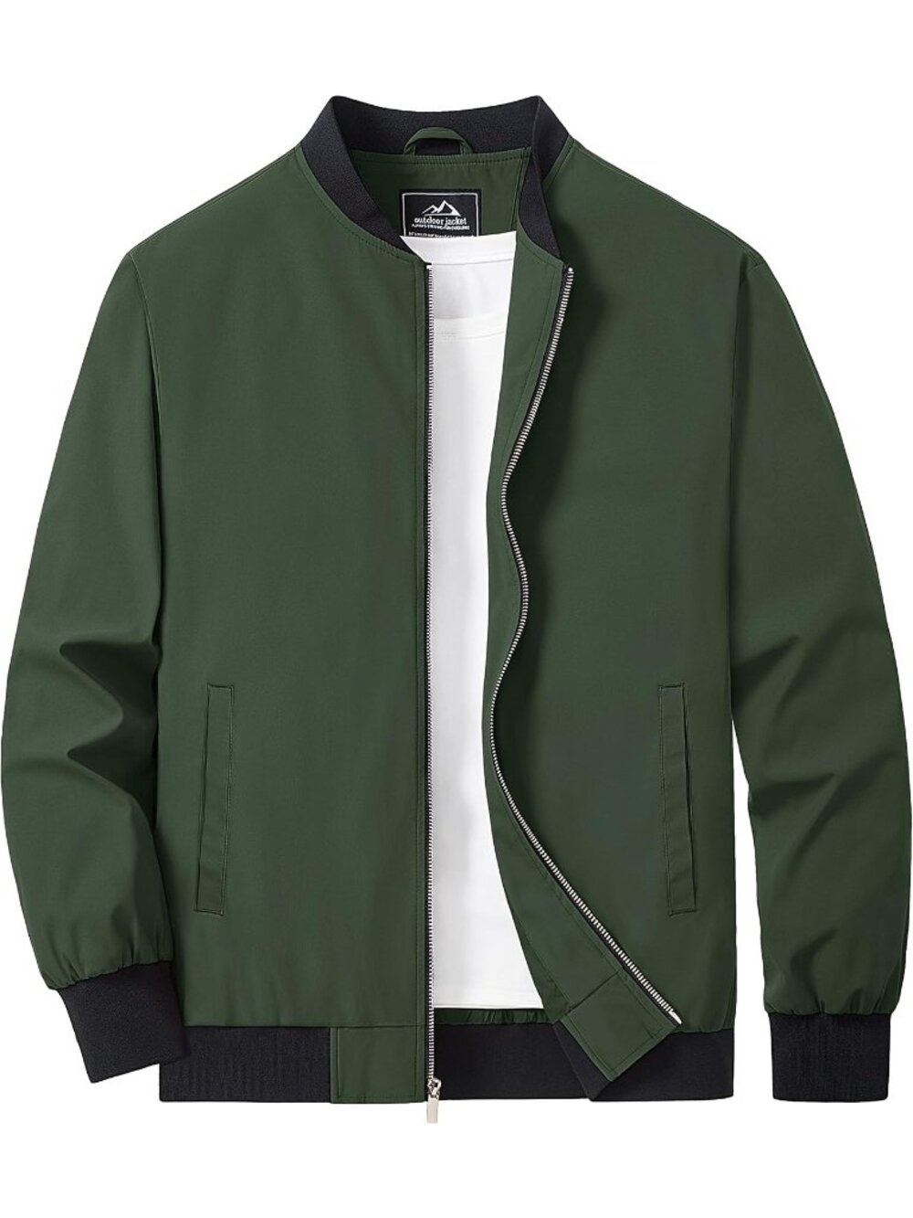 Men’s Army Green Lightweight Bomber Jacket Zip Up Casual Everyday Coat